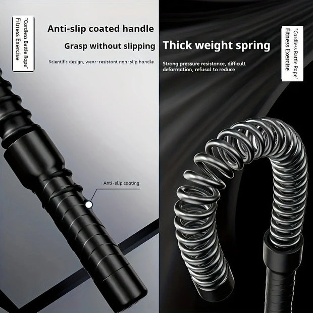 Fitness resistance band with anti-slip handle and thick weight spring on a black background