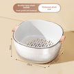 Double-layer drain basket with measurements on a beige background