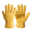 Pair of yellow leather gloves on a white background
