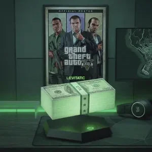 GTA V Levitating Money Stack with Green Glow, Gaming Decor Accessory